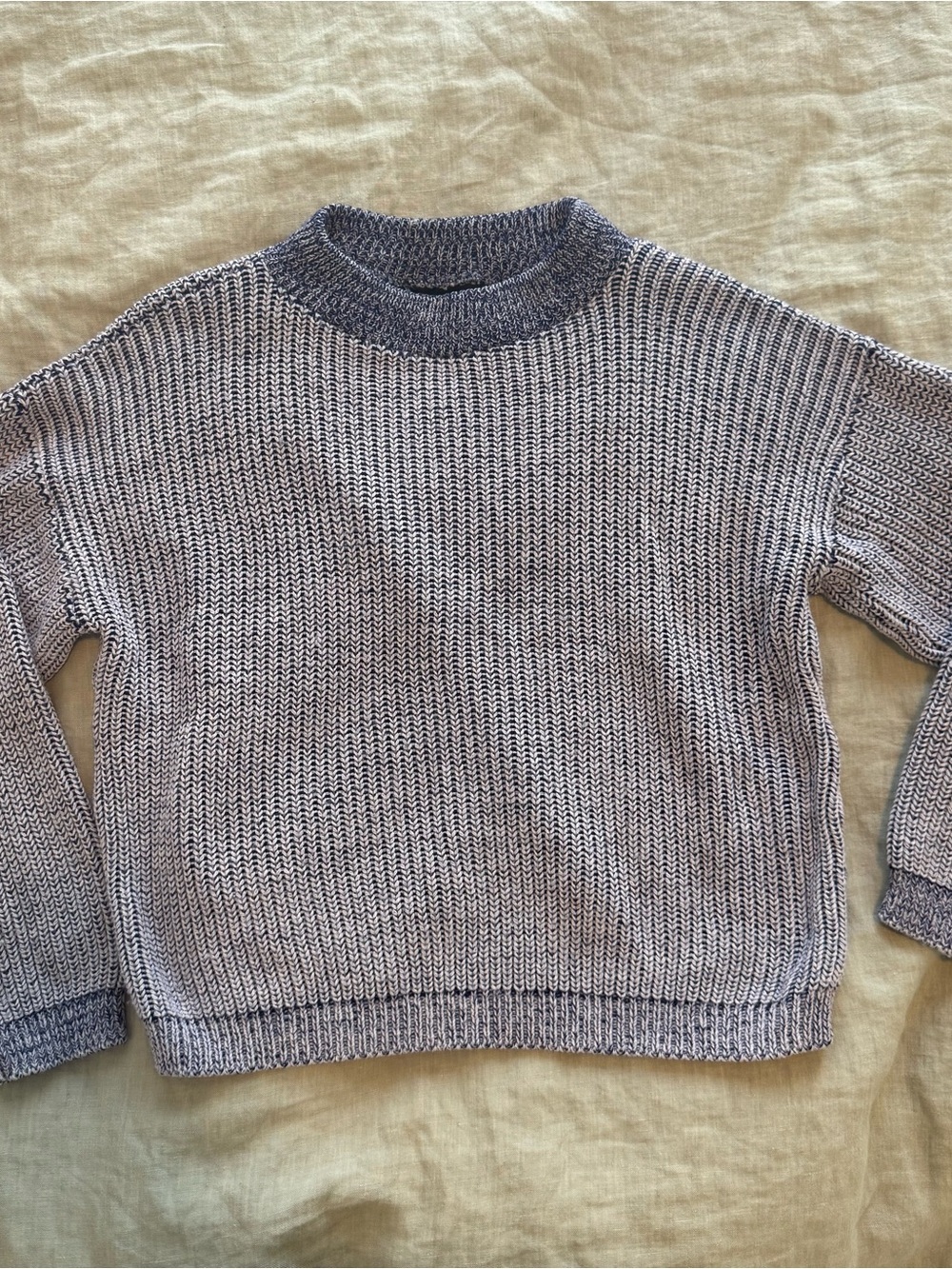 Vintage Crewneck Knit Sweater in Navy Blue and White